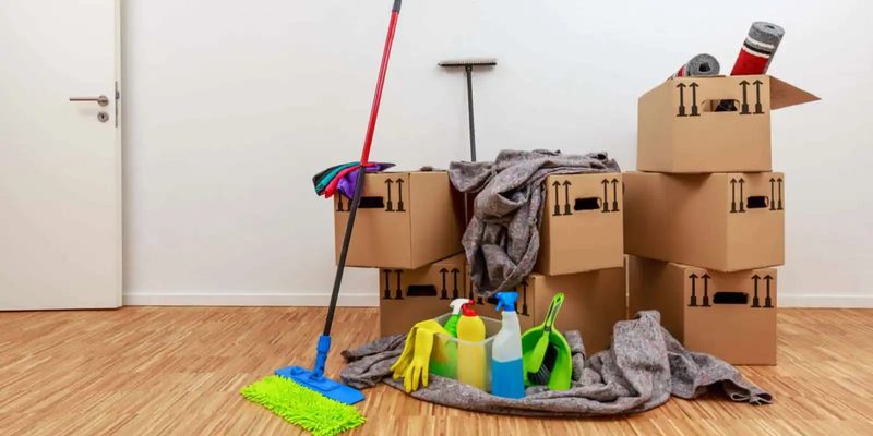 Moving boxes and cleaning supplies for move-in deep clean service