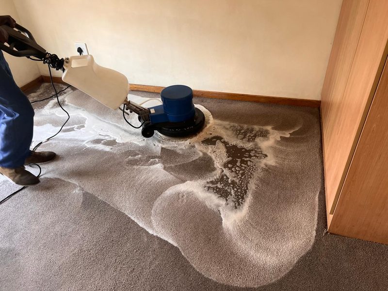 Professional carpet deep cleaning with industrial machine at BTA Services